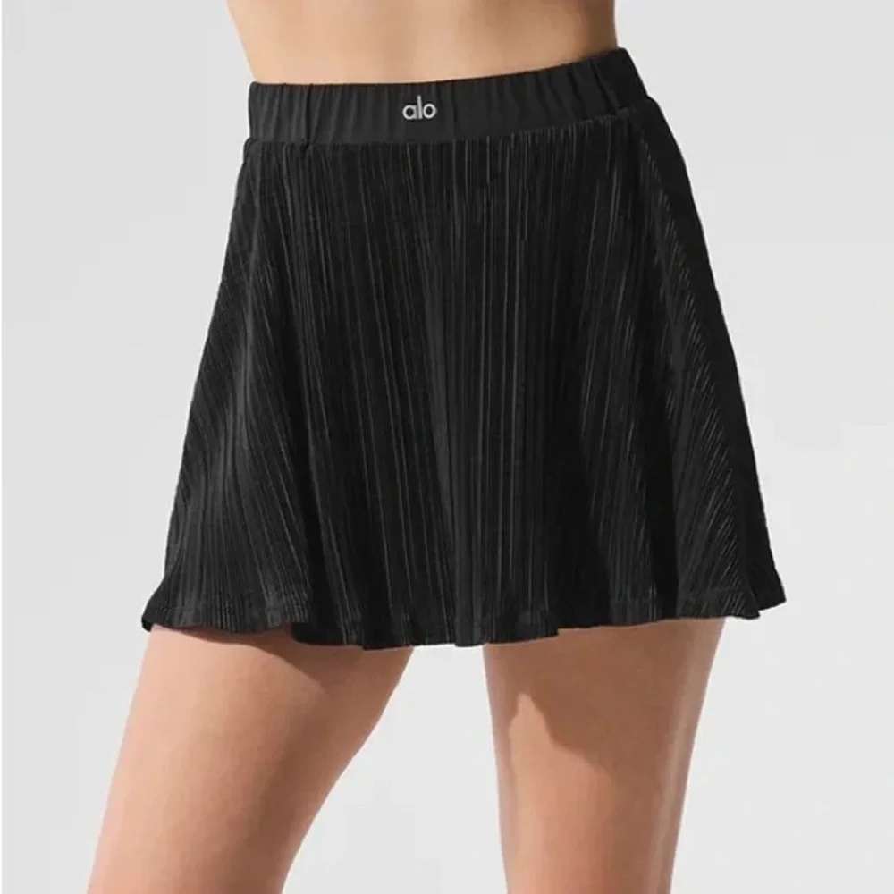 ALO Micro Plisse Tennis Skirt - Black Sz L Women’s